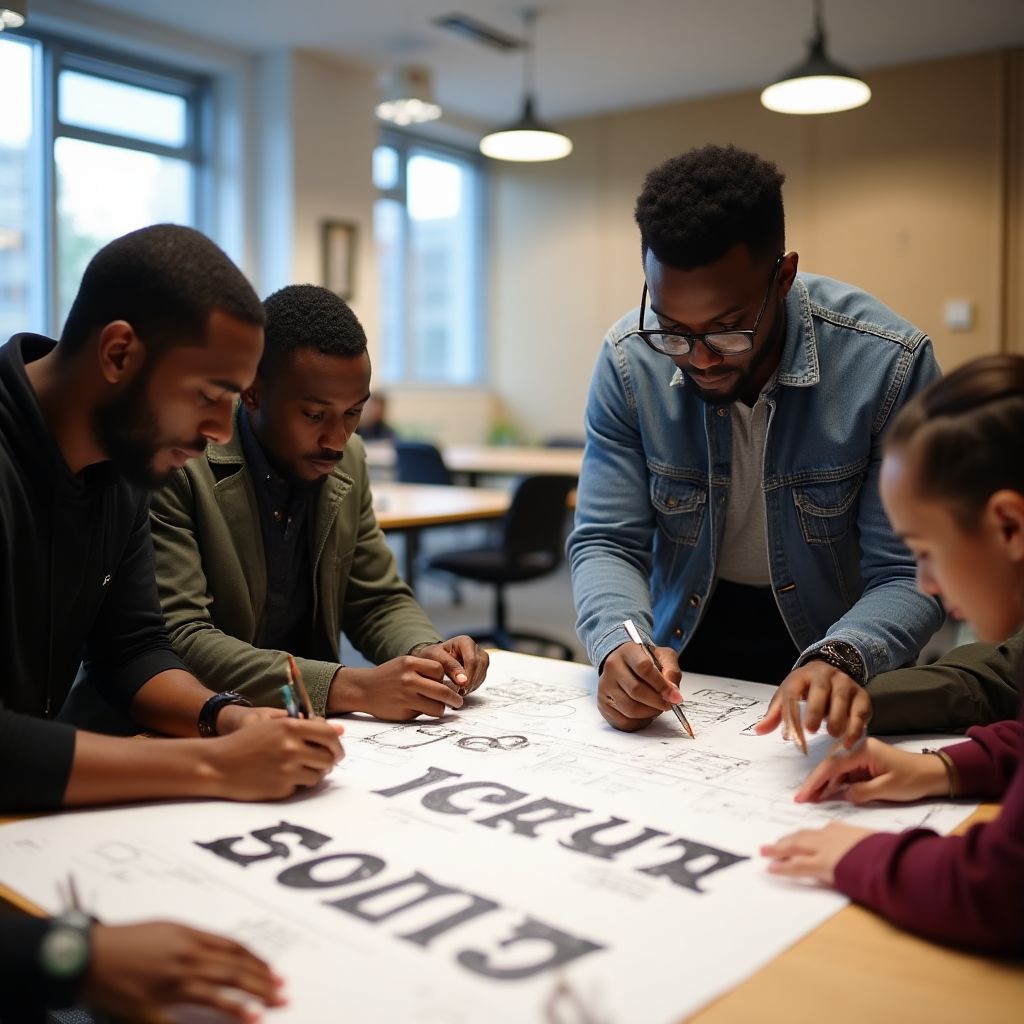 Workshop session with industry professional teaching typography