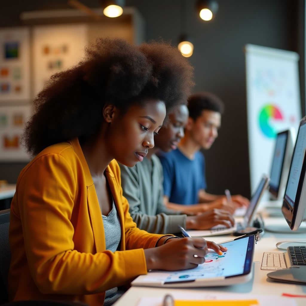 Students learning graphic design at CreativeHub Nigeria